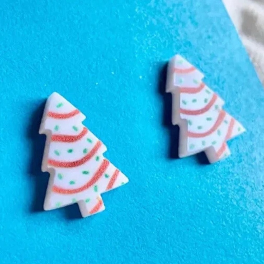 New Little Debbie Christmas Tree Snack Cake Holiday Stud Earrings - 0.75” - Picture 4 of 5